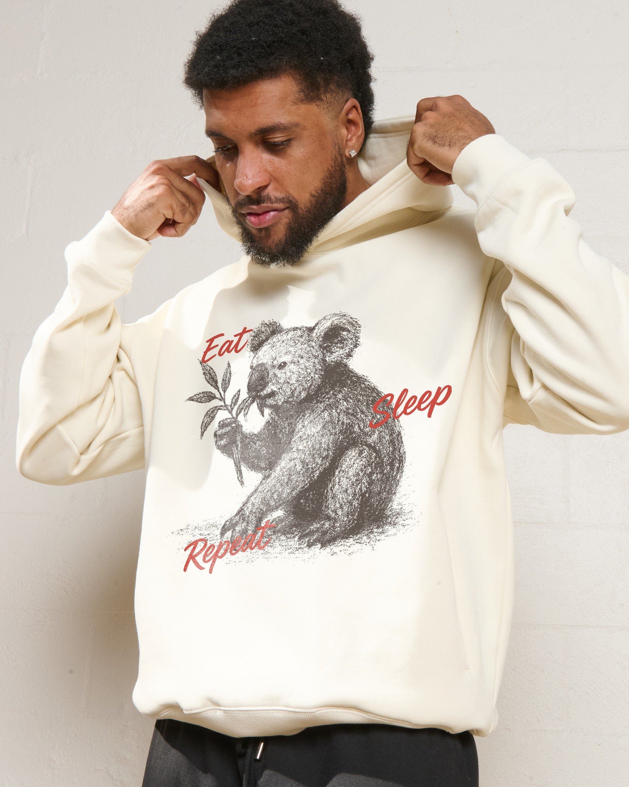 Eat Sleep Repeat Unisex Graphic Hoodie - 90s Boxy Fit 340gsm Cotton Poly