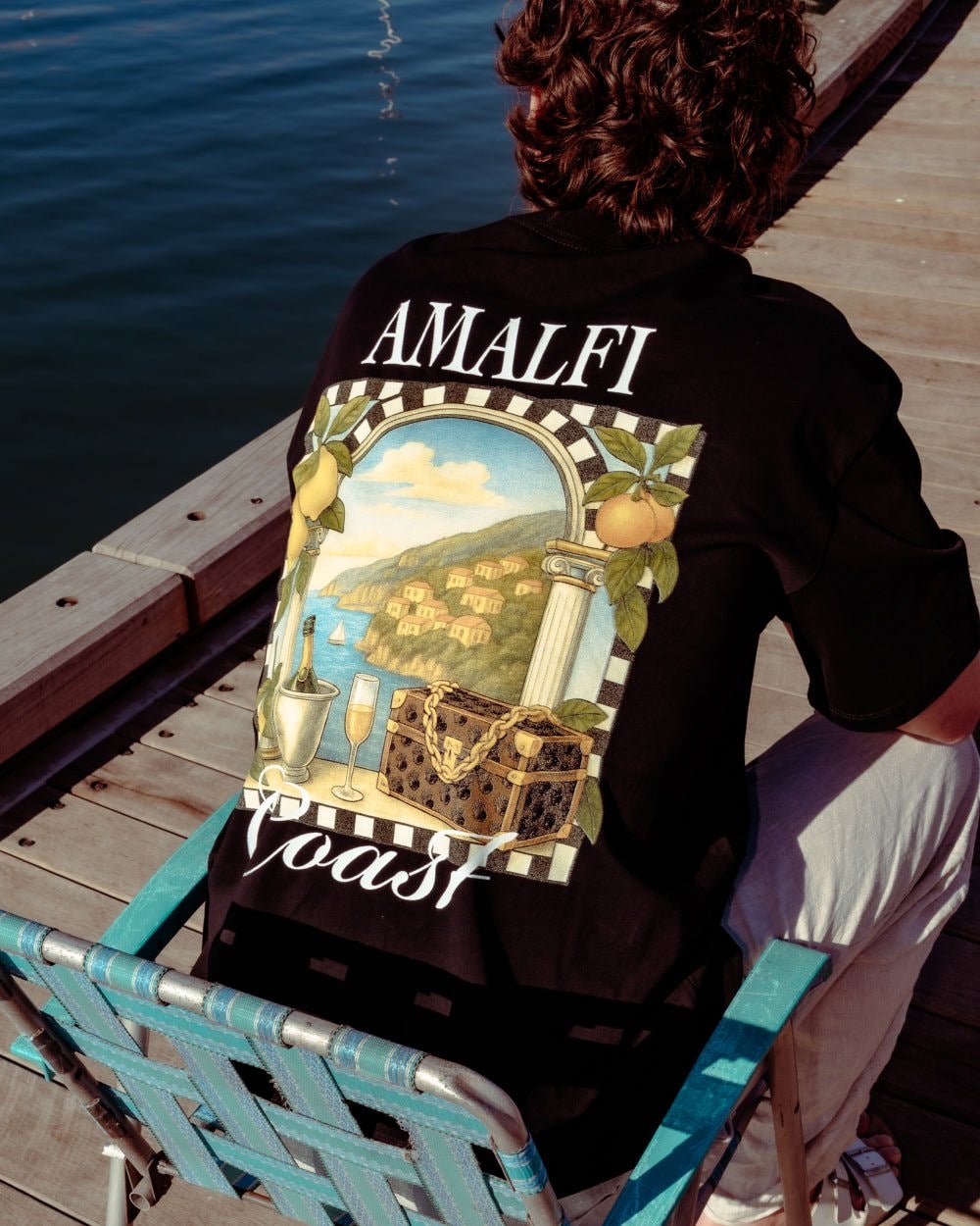 Amalfi Coast Oversized Graphic Tee - Unisex 90s Boxy Fit 100% Combed Cotton