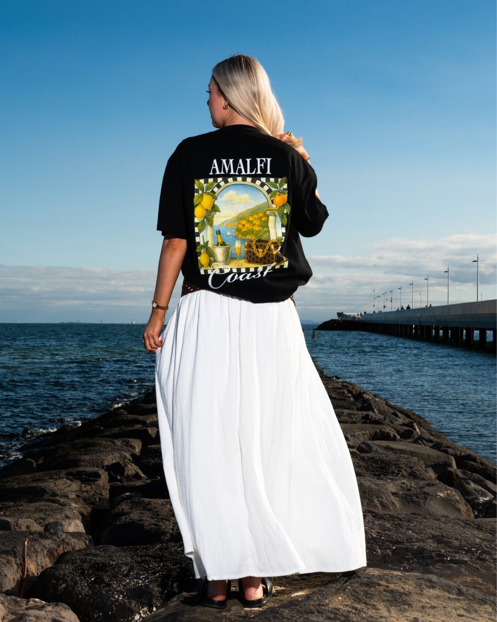 Amalfi Coast Oversized Graphic Tee - Unisex 90s Boxy Fit 100% Combed Cotton