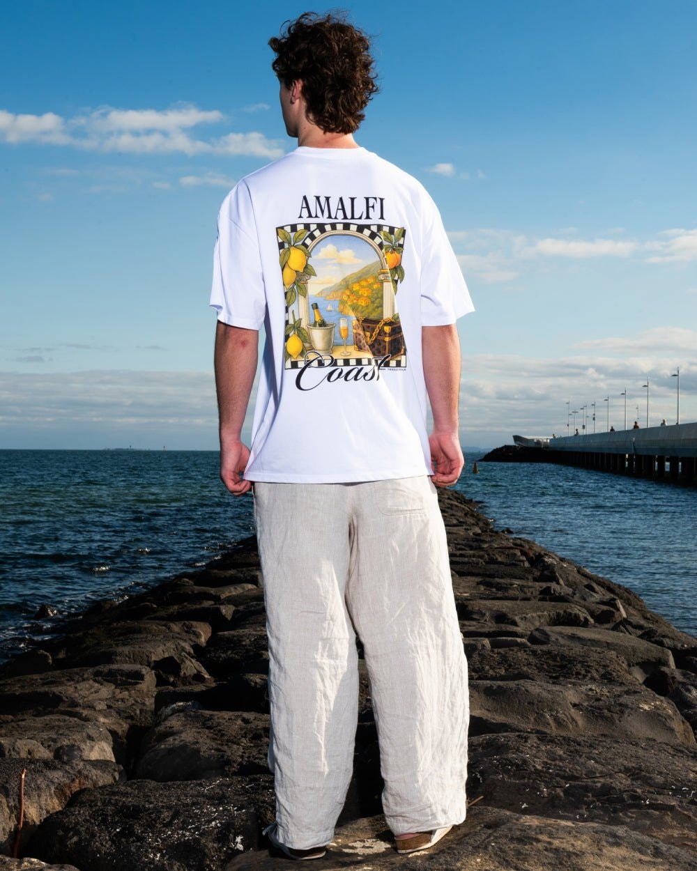 Amalfi Coast Oversized Graphic Tee - Unisex 90s Boxy Fit 100% Combed Cotton