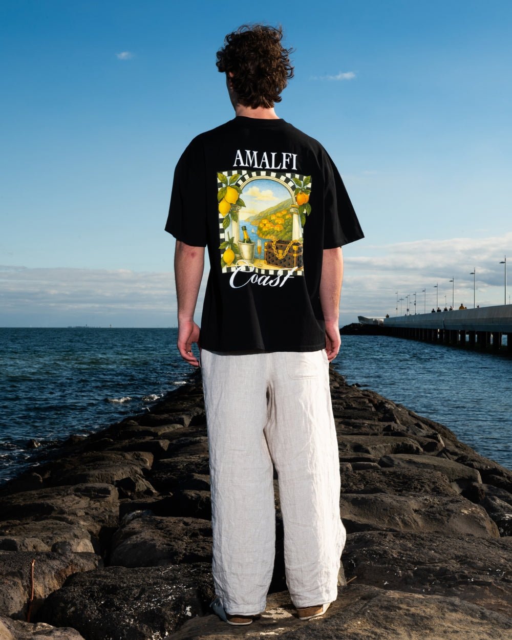 Amalfi Coast Oversized Graphic Tee - Unisex 90s Boxy Fit 100% Combed Cotton