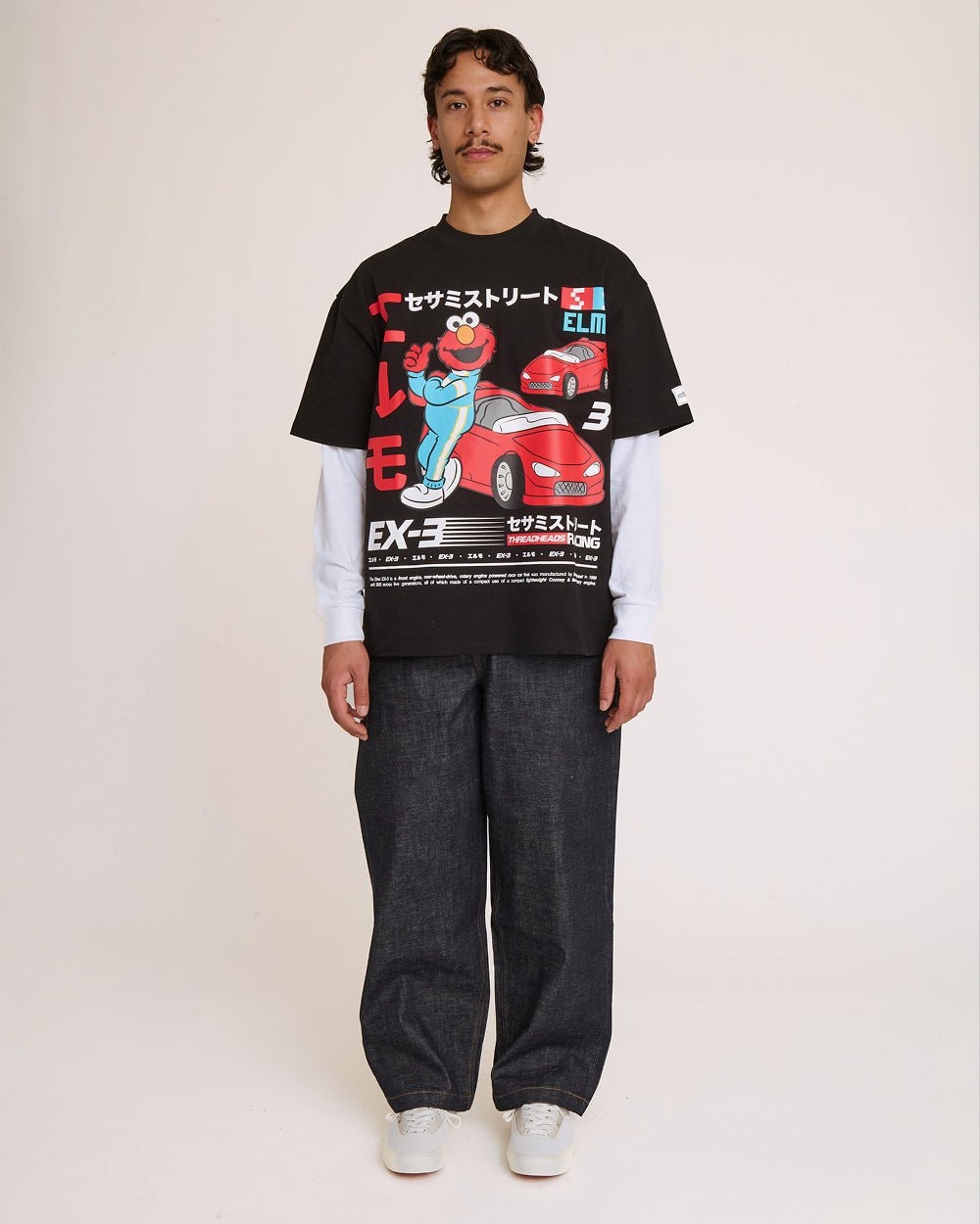 Elmo Tokyo Drift Black Oversized T-Shirt - Sesame Street Unisex Graphic Tee