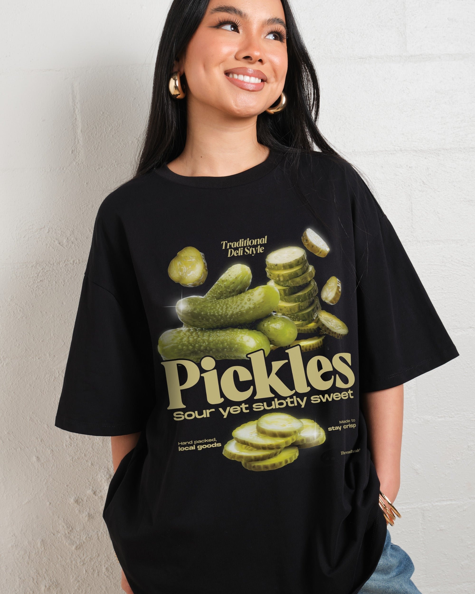 Sour Yet Sweet Pickles Oversized Graphic Tee - Unisex 90s Boxy Fit 100% Combed Cotton