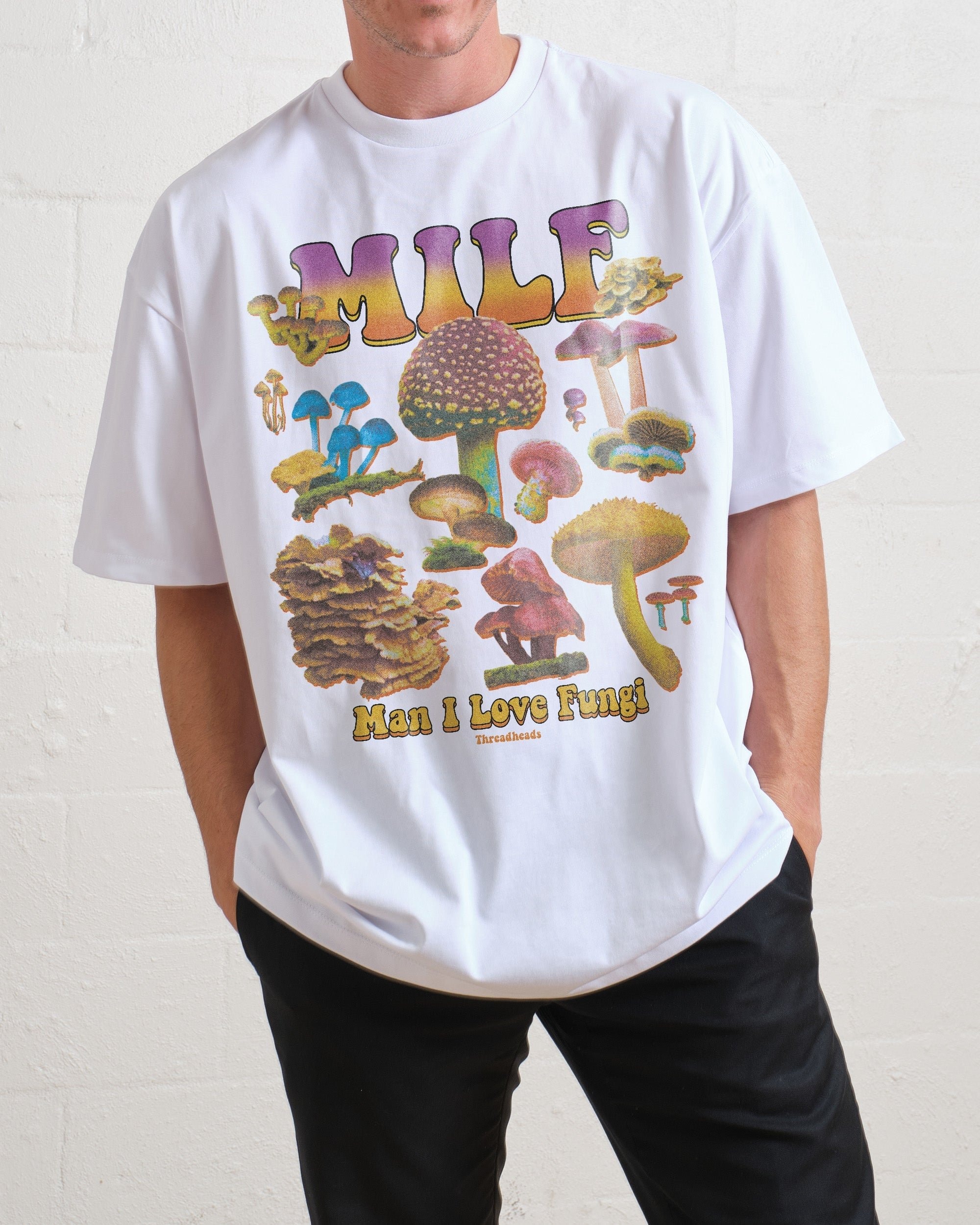MILF Fungi Oversized Tee - Threadheads Unisex 90s Boxy Fit Heavyweight Cotton T-Shirt