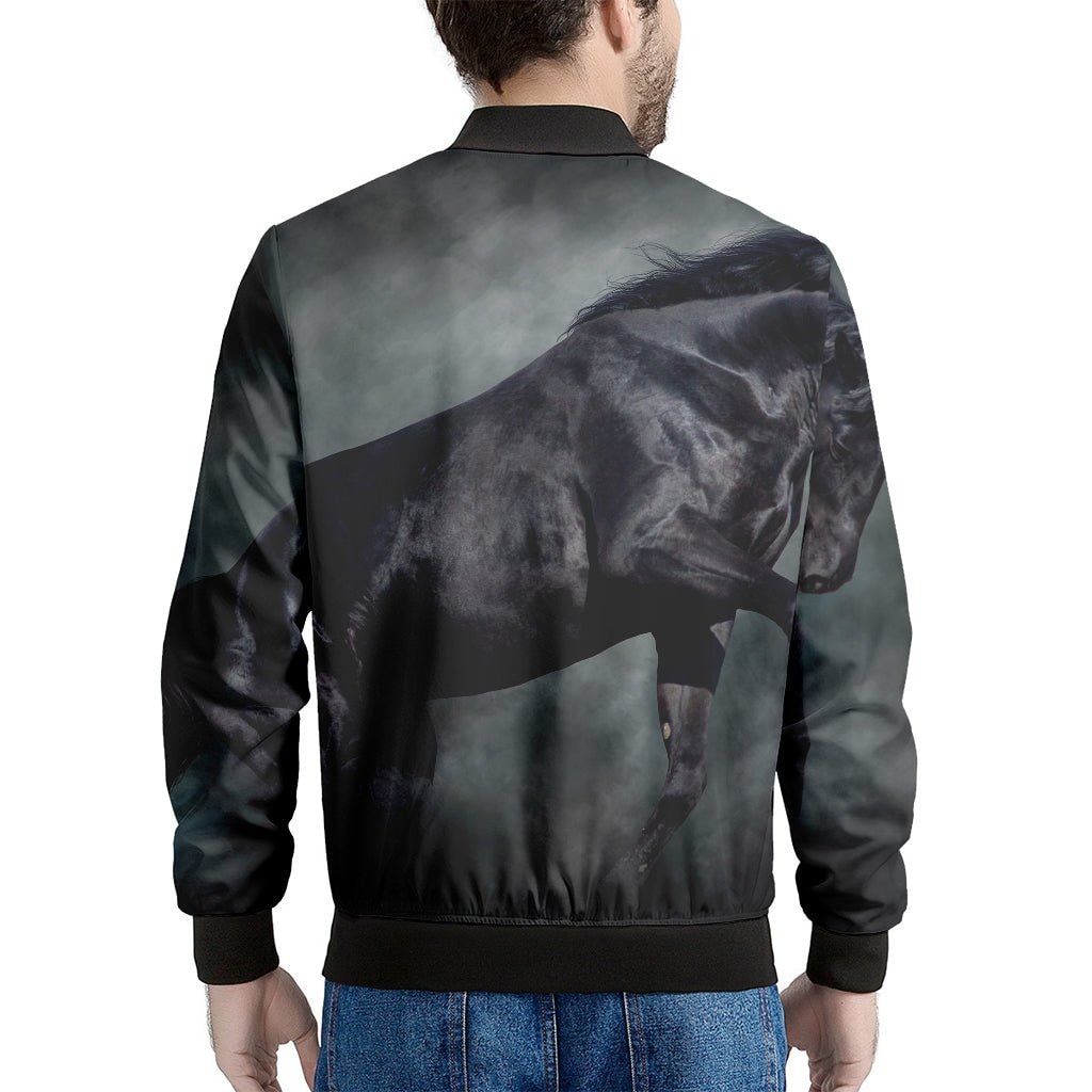 Black Stallion Horse Print Men's Bomber Jacket - Premium Polyester