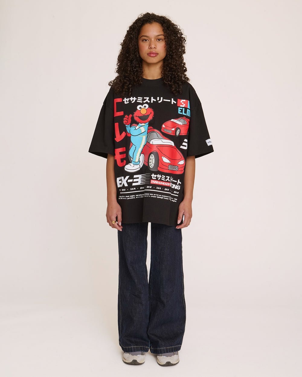 Elmo Tokyo Drift Black Oversized T-Shirt - Sesame Street Unisex Graphic Tee