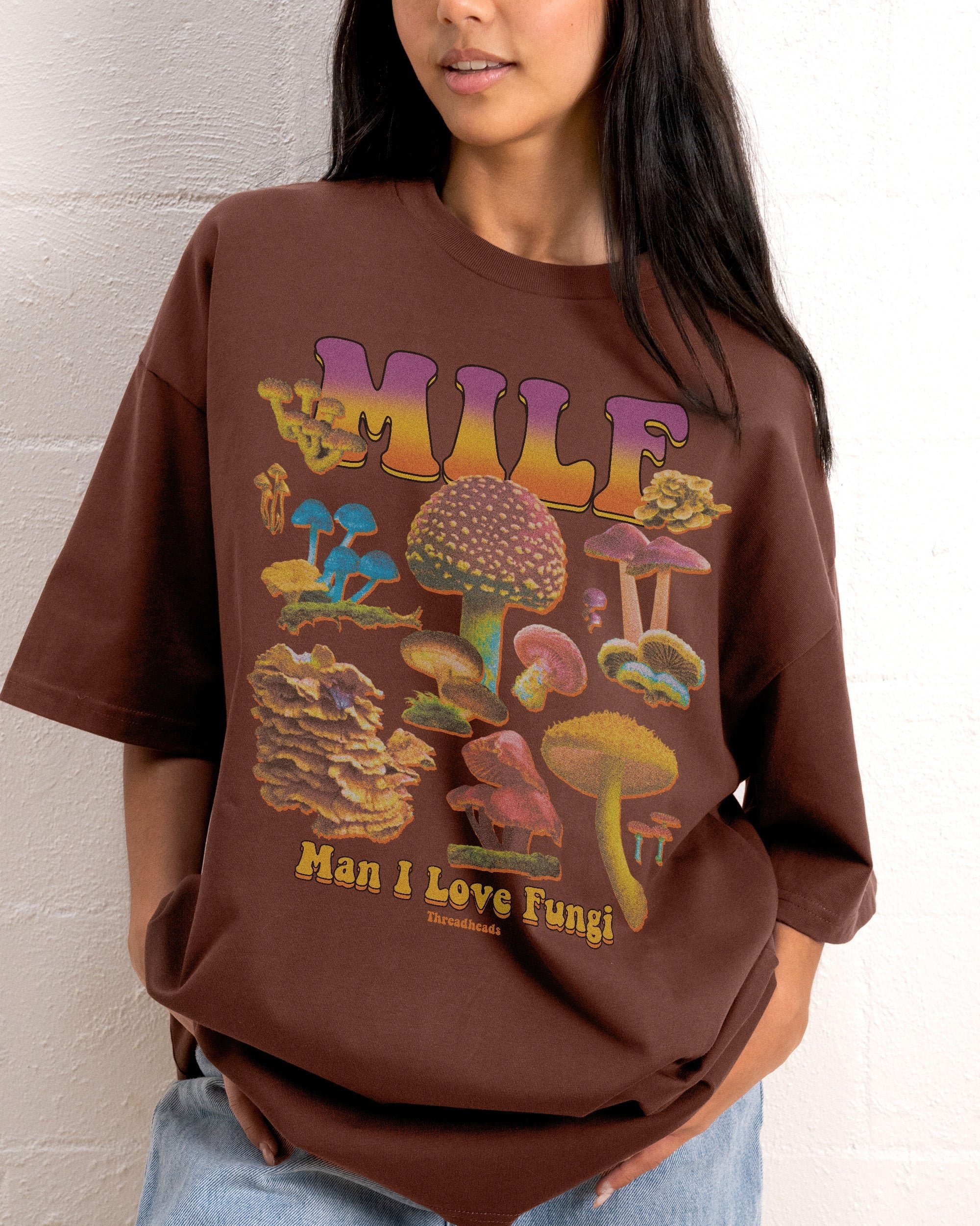 MILF Fungi Oversized Tee - Threadheads Unisex 90s Boxy Fit Heavyweight Cotton T-Shirt