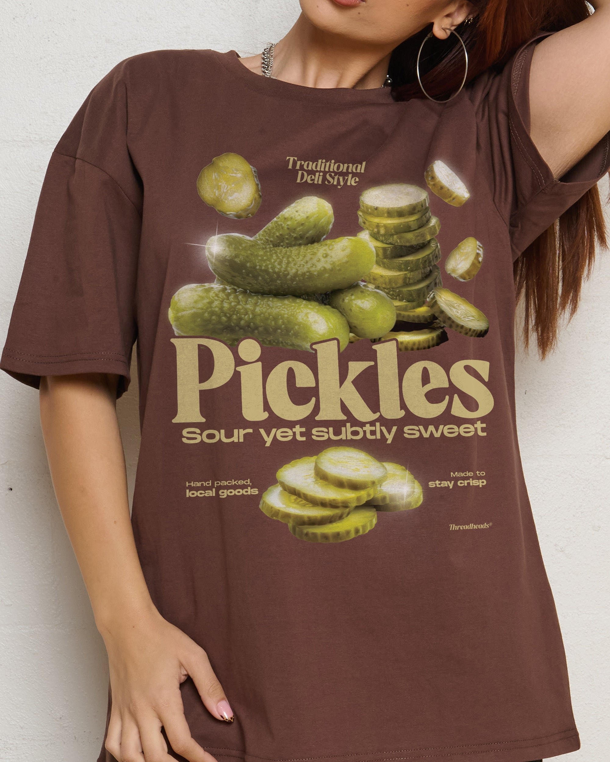Sour Yet Sweet Pickles Oversized Graphic Tee - Unisex 90s Boxy Fit 100% Combed Cotton