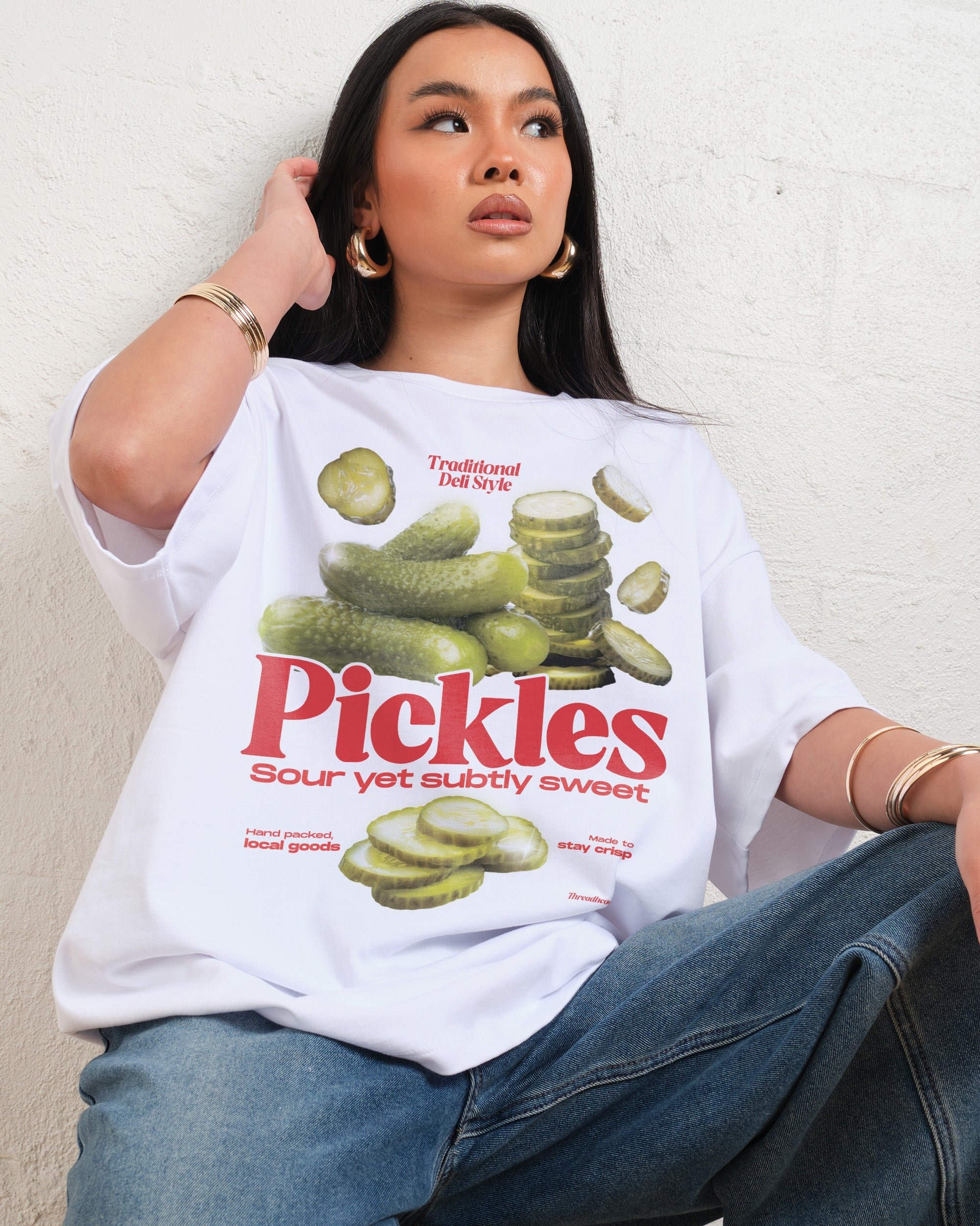 Sour Yet Sweet Pickles Oversized Graphic Tee - Unisex 90s Boxy Fit 100% Combed Cotton
